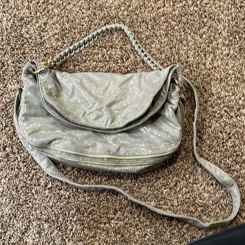 Deux lux silver snakeskin bag